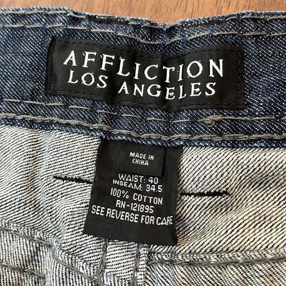 Affliction Cooper Relaxed Boot Jeans Sz 40 Blue Flap Pockets Contrast Stitch Y2K - Picture 9 of 11